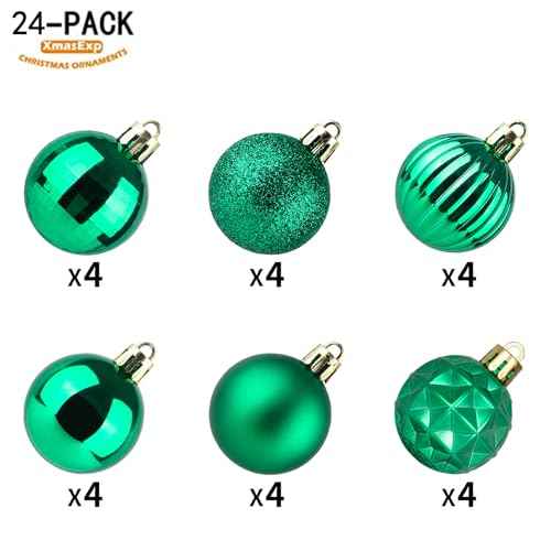 24ct Green Christmas Ornaments for Tree Decorations (24 Count)