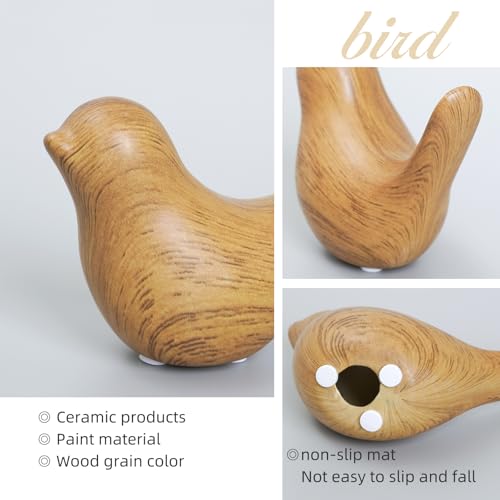 Wood Look Ceramic Birds Statues Home Decor Modern Style Decorative Ornaments for Living Room (2 Count)