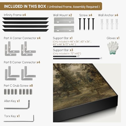 46"x72" Extra Large Framed Wall Art Vintage Landscape with Trees and Distant Horizon for Home Living Room Bedroom Decor