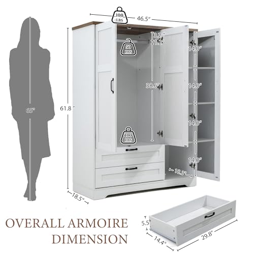62" Wooden Armoire Wardrobe Closet with Mirror
