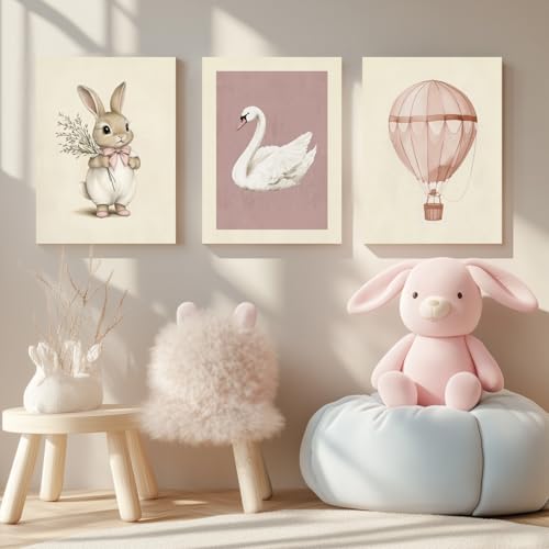 Wrapped Canvas Pink Cute Bunny Nursery Wall Art Set of 3 (3 Count)