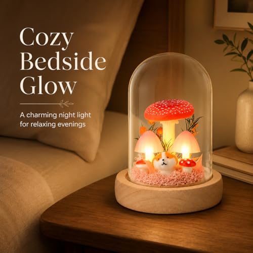 Mushroom Lamp in Glass Dome