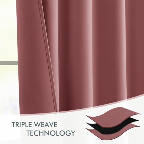 Dusty Rose Back Tab Blackout Curtains 52x102 Inch Long 2 Panels Set (2 Count)