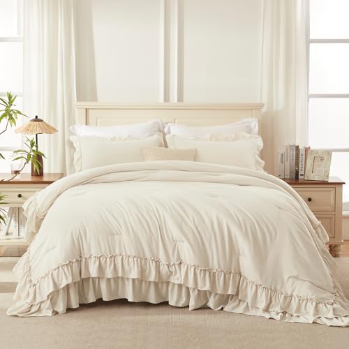 Beige Super King Plus Ruffle Comforter Set