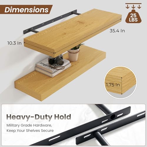 Floating Shelves 35.7" W x 10.3" D Oak Set of 1