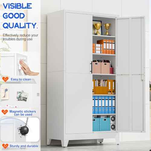 79" Tall Metal Pantry Storage Cabinet with Lock