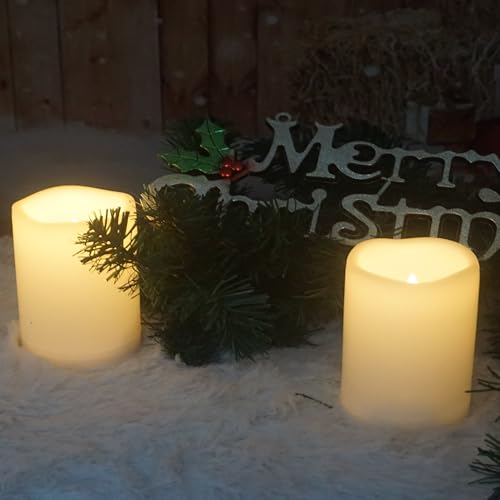 Waterproof Outdoor Battery Operated Flameless Candles with Auto Timer Flickering Plastic Resin Electric LED Pillar Lights for Lantern Patio Garden Wedding Party Decorations 3x4 Inches 2 Pack White (2 Count)