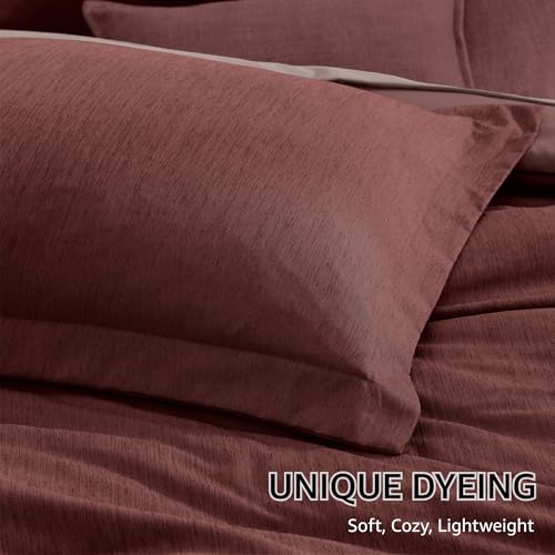 Queen Comforter Set 7 Pieces Cationic Dyeing Dark Red Bed in a Bag