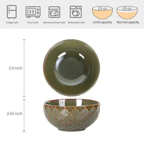 Sureasy 25oz Ceramic Cereal Bowls Set of 4 (4 Count)