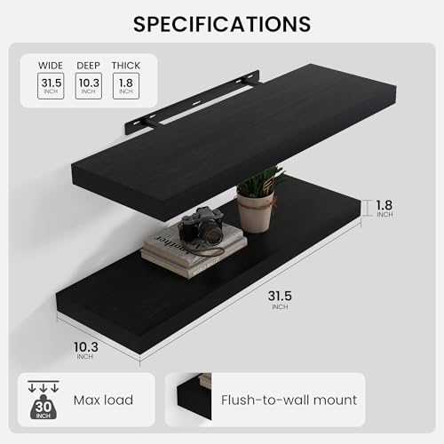 Floating Shelves 31.5" W x 10.3" D Black Set of 2 (2 Count)