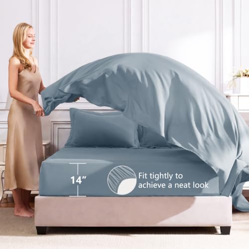 Queen Comforter Set with Sheets Dusty Blue