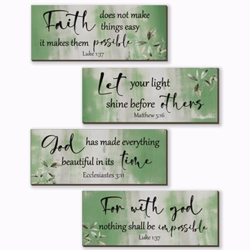 4 Pieces Green Bathroom Decor Bible Verses Wall Art Wooden Abstract Office Christian Wall Sign Religious Art for Women Office Home Bedroom Living Room (4 Count)