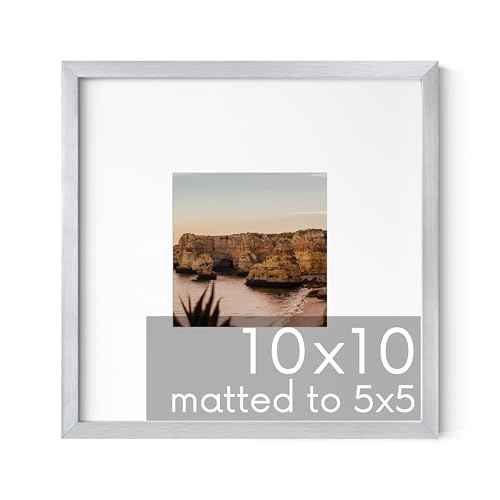 10x10 Silver Metal Picture Frame Matted to 5x5