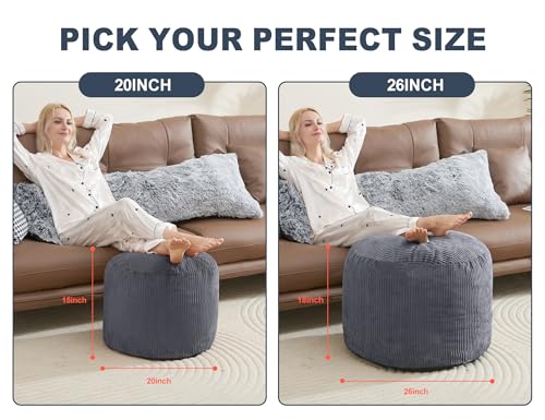 Pouf Ottoman Corduroy Round Gray Foot Stools Ottomans