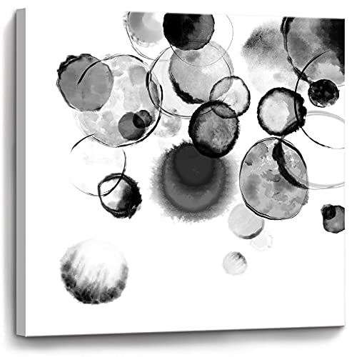 Bedroom Decor Wall Art Black and White Bubbles Prints Pictures Framed Canvas Artwork Wall Art for Bathroom Kitchen Office Modern Ink and Wash Painting Decorations Size 20x20 inches Ready to Hang