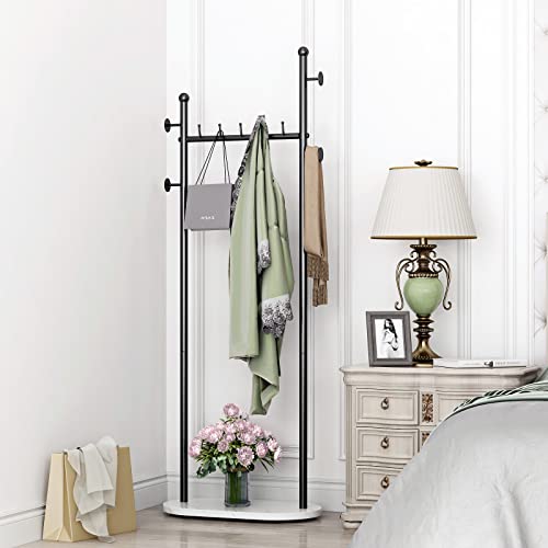 Black Clothing Racks with Marble Base Modern Coat Racks Freestanding Black Clothes Rack with Shelves for Bedroom Heavy Duty Garment Racks in Hallway