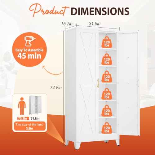 75" H Tall Kitchen Storage Cabinet with Doors