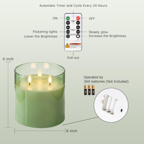 Sage Green Large Glass Flameless LED Candle
