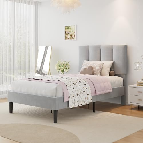 Twin Size Bed Frame with Upholstered Headboard