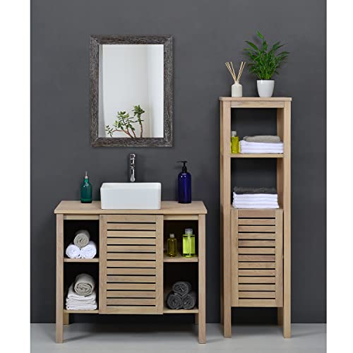 Wall Mirror with Rectangle Wood Frame Rustic Decorative Hanging Mirrors for Bedroom Bathroom Living Room Home Office Small
