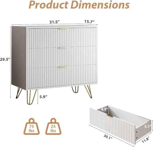 3 Drawer Nightstand Set of 2