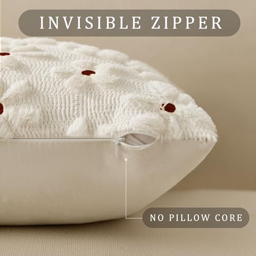 Spring Summer Pillow Covers 20x20 inch Set of 2 White Rust Daisy (2 Count)
