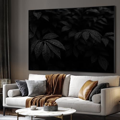 36"x46" Extra Large Framed Wall Art Black and White Botanical Leaves with Raindrops for Home Living Room Bedroom Decor