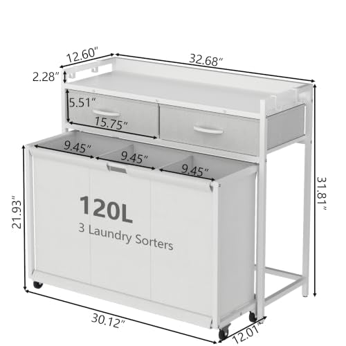 Laundry Hamper Laundry Basket with 3 Section Pull