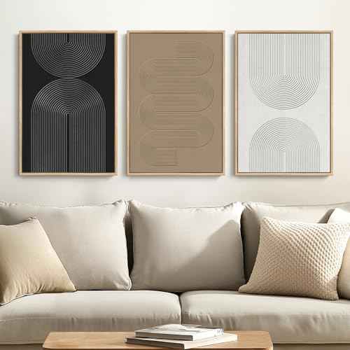 Framed Black and White Neutral Abstract Wall Art set (3 Count)