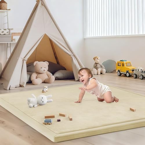 Baby Play Mat for Floor Nursery Rug Muscle Mat Area Rug Playroom Rug 47"x47" Playpen Mat Elastic Foam 1.3" Thick Crawling Mat for Babies