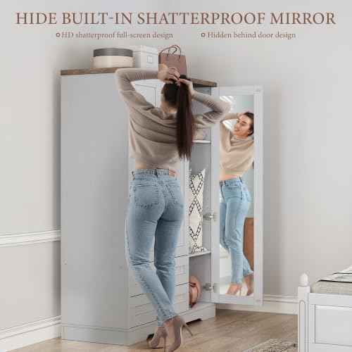 62" Wooden Armoire Wardrobe Closet with Mirror