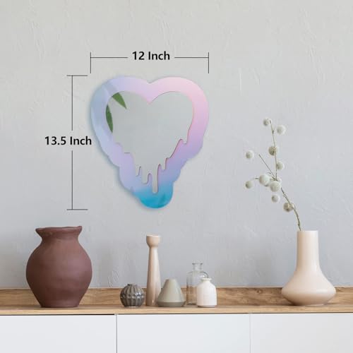 Irregular Wall Mirror Wavy Acrylic Rainbow Mirror Room Decor Aesthetic Mirrors Amorphic Vanity Retro Mirrors for Bedroom Living Room Bathroom Entryway Wall Decor