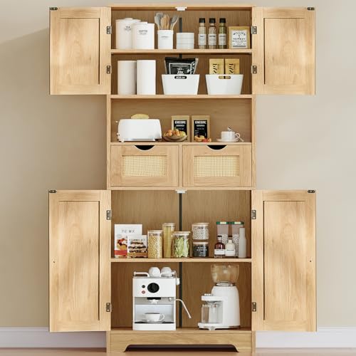 Tall Storage Cabinet with 2 Drawers & Adjustable Shelves