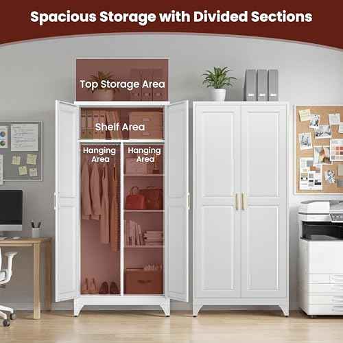 71" Tall Wardrobe Closet with 2 Doors and Hanging Rod
