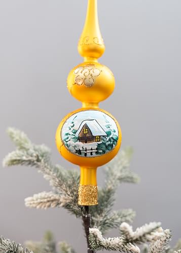 13 Inch Gold Christmas Tree Topper Red Mouth Blown 16 Inch Tree Topper Champagne Christmas Tree Topper Hand Decorated Made in Poland