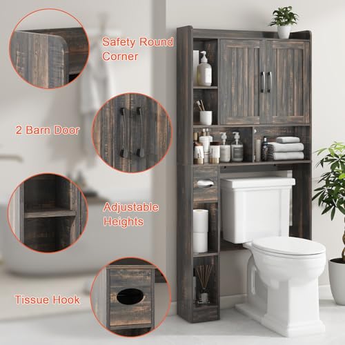Farmhouse Over The Toilet Storage Cabinet with Barn Door