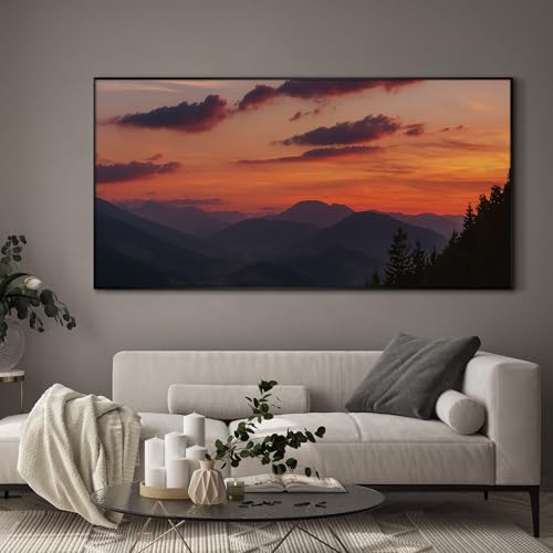 36"x72" Extra Large Framed Wall Art Scenic Sunset Over Mountain Range with Glowing Sky for Home Living Room Bedroom Decor