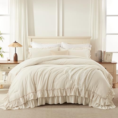 Beige Super King Plus Ruffle Comforter Set