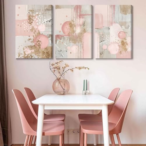 3Pcs Framed Pink and Gold Canvas Wall Art (3 Count)