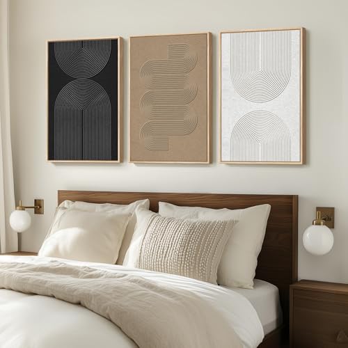 Large Framed Boho Black White Abstract Wall Art for Living Room (3 Count)
