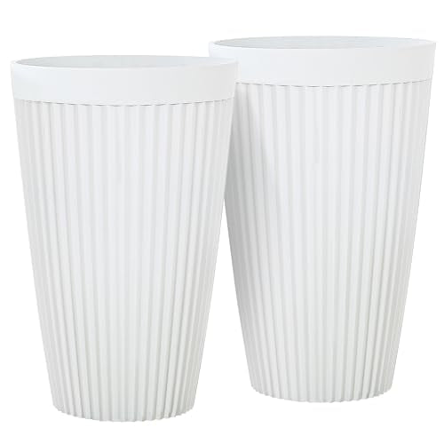Autodaya 20" Tall Fluted Resin Planters Set of 2 with Drainage Holes (2 Count)