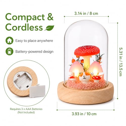 Mushroom Lamp in Glass Dome