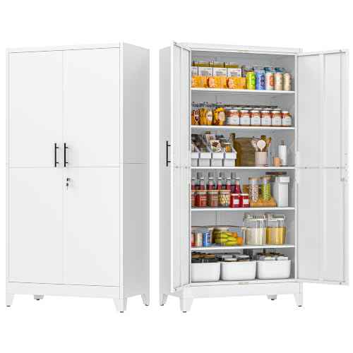 79" Tall Metal Pantry Storage Cabinet with Lock