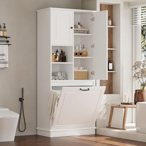 68" Tall Bathroom Storage Cabinet with Two Doors and Tilt