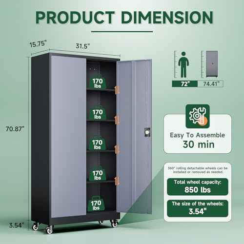 Metal Garage Storage Cabinets with Lock Door and Adjustable Shelves