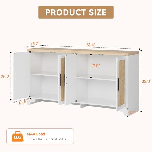 Natural Rattan Storage Cabinet with Shelves