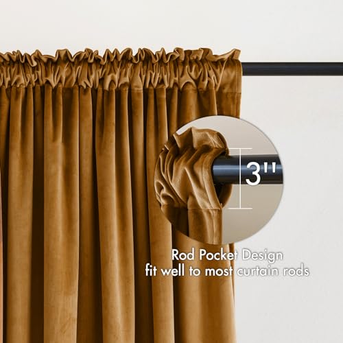 Golden Brown Blackout Velvet Curtains Drapes 96 Inch Long 52"x96" (2 Count)