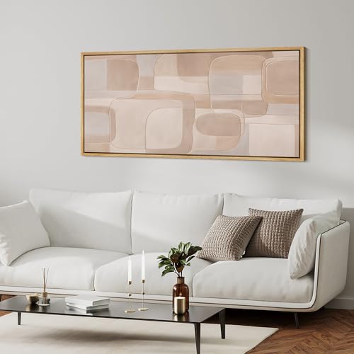 Extra Large Framed Canvas Print Wall Art Abstract Beige and Taupe Geometric Mid