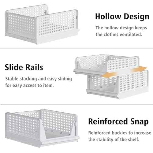 5 Pack Closet Storage Bins Stackable Organizer Drawer Shelf (5 Count)