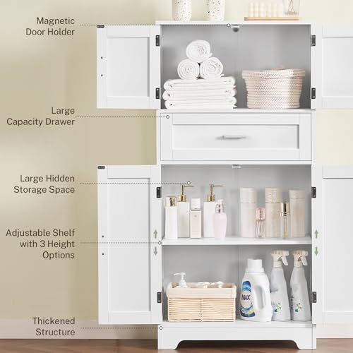 Bathroom Storage Cabinet with Adjustable Shelf & Large Drawer